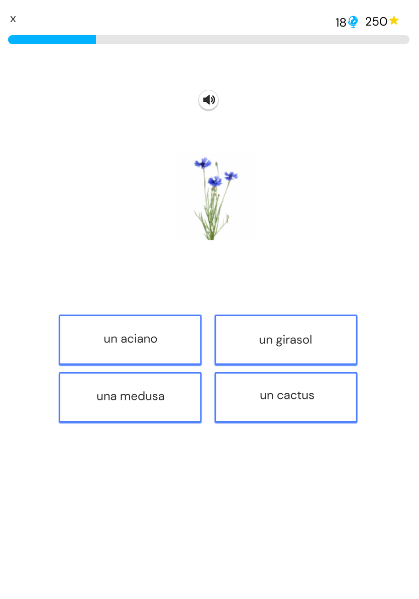 Vocabulary practice game mode screen